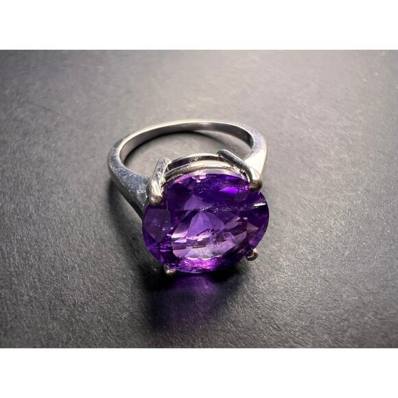 Vintage Samuel Aaron amethyst solitaire sterling silver ring size 7 - Picture 14 of 16
